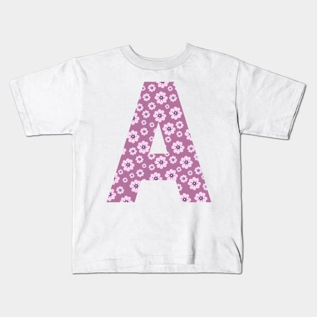 Letter A Purple Pink Flowers Background Design Kids T-Shirt by BloomingDiaries